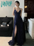 Lunivop Women’s Backless V-Neck Split Maxi Dress Sexy Slim Evening Gown Luxury Dresses Fashion