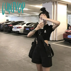 Lunivop Women’s Black Denim Jumpsuit Shorts Summer Playsuit Rompers Vintage Overalls Cargo Pants