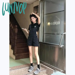 Lunivop Women’s Black Denim Jumpsuit Shorts Summer Playsuit Rompers Vintage Overalls Cargo Pants