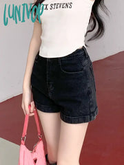 Lunivop Women’s Black Slim Denim Shorts Street Summer Versatile Basic Foundation Bottom New