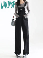Lunivop Women’s Black Straight Denim Suspenders Overalls Spring Summer Simple Street Style High