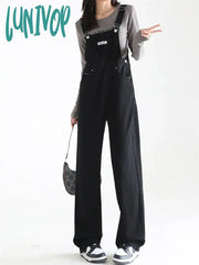 Lunivop Women’s Black Straight Denim Suspenders Overalls Spring Summer Simple Street Style High