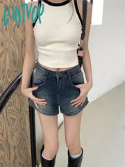 Lunivop Women’s Blue Slim Denim Shorts Street Summer Versatile Basic Foundation Bottom New Female