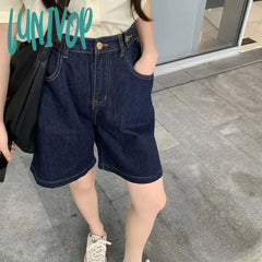Lunivop Women’s Blue Wide Leg Denim Shorts Unisex Style Hip Hop Street Summer New Female High