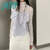 Lunivop Women’s Bow T-Shirt Harajuku Korean Y2K Tee Top Aesthetic Streetwear Turtleneck Long
