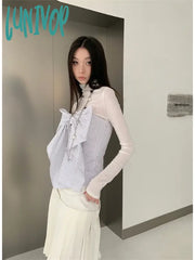 Lunivop Women’s Bow T-Shirt Harajuku Korean Y2K Tee Top Aesthetic Streetwear Turtleneck Long