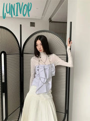 Lunivop Women’s Bow T-Shirt Harajuku Korean Y2K Tee Top Aesthetic Streetwear Turtleneck Long