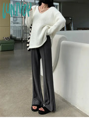 Lunivop Women’s Bright Line Decoration Design Flare Pants Spring Autumn New Chic Female Elastic