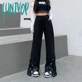 Lunivop Women’s Button Split Design Flared Pants Street Style Casual Female Elastic High Waisted