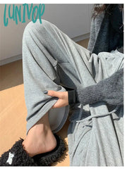 Lunivop Women’s Casual Elastic Waist Drawstring Solid Color Pants Spring Autumn New Chic Female