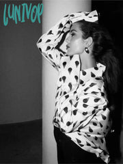 Lunivop Women’s Casual Printed Blouses 2024 Spring New Chic Long Sleeve Lapel Collar Button Up