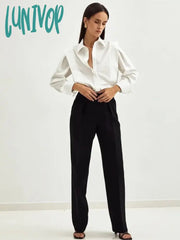 Lunivop Women’s Casual White Blouses 2024 Spring New Long Sleeve Single Breasted Lapel Collar