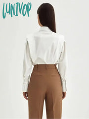 Lunivop Women’s Casual White Blouses 2024 Spring New Long Sleeve Single Breasted Lapel Collar