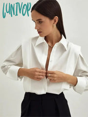 Lunivop Women’s Casual White Blouses 2024 Spring New Long Sleeve Single Breasted Lapel Collar
