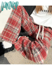 Lunivop Women’s Checkered Pattern Drawstring Elastic Waist Woolen Sweatpants Spring Autumn Sports