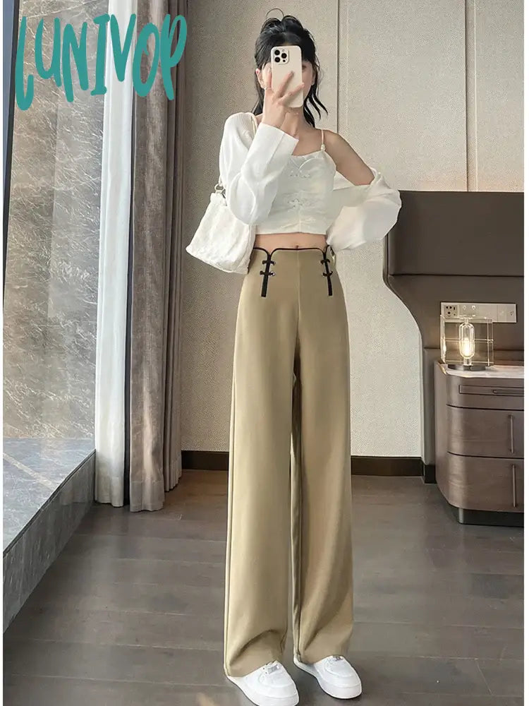Lunivop Women’s Chinese Style Retro Buckle Design Casual Pants Fashion Commuter Office Girl