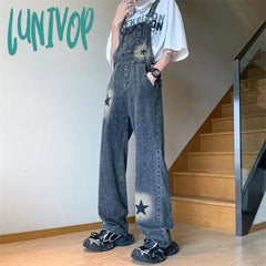 Lunivop Women’s Denim Rompers Star Printed Strap Pants Spring Autumn New Chic Fashion Casual