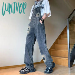 Lunivop Women’s Denim Rompers Star Printed Strap Pants Spring Autumn New Chic Fashion Casual