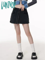 Lunivop Women‘s Detachable Design Loose Cargo Denim Skirt Multiple Pockets Elastic Waist