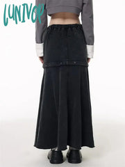 Lunivop Women‘s Detachable Design Loose Cargo Denim Skirt Multiple Pockets Elastic Waist