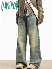 Lunivop Women’s Do Old Design Unisex Yellow Mud Blue Jeans American Vintage Casual Denim Trousers