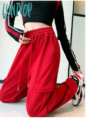 Lunivop Women’s Drawstring Elastic Waist Cargo Sweatpants Spring Autumn Sports Style Pants Female