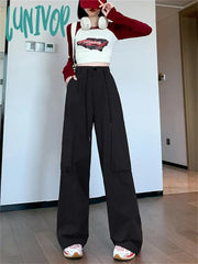 Lunivop Women’s Drawstring Tie Waist Cargo Sweatpants Spring Autumn Large Pocket Sports Pants