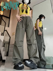 Lunivop Women’s Drawstring Tied Solid Color Casual Pink Pants New Summer Chic Female High Waisted