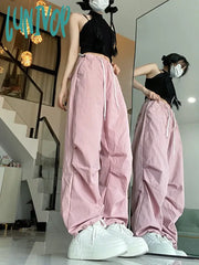Lunivop Women’s Drawstring Tied Solid Color Casual Pink Pants New Summer Chic Female High Waisted