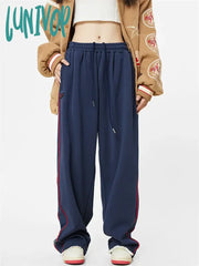 Lunivop Women’s Elastic Waist Drawstring Blue Pants Spring Autumn Sports Neutral Sweatpants