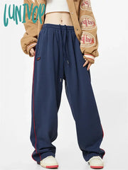 Lunivop Women’s Elastic Waist Drawstring Blue Pants Spring Autumn Sports Neutral Sweatpants