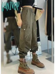 Lunivop Women’s Elastic Waist Drawstring Design Casual Pants Street Style Fashion Solid Color