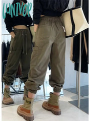 Lunivop Women’s Elastic Waist Drawstring Design Casual Pants Street Style Fashion Solid Color