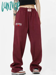 Lunivop Women’s Elastic Waist Drawstring Red Pant Spring Autumn Sports Style Neutral Sweatpants