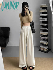 Lunivop Women’s Elastic Waist Drawstring Solid Color Straight Pants Spring Autumn New Chic Female