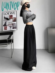 Lunivop Women’s Elastic Waist Drawstring Solid Color Straight Pants Spring Autumn New Chic Female