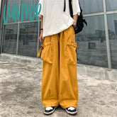 Lunivop Women’s Elastic Waist Loose Casual Thin Cargo Pants Hip Hop Street Unisex Style Female