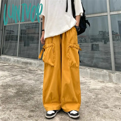 Lunivop Women’s Elastic Waist Loose Casual Thin Cargo Pants Hip Hop Street Unisex Style Female
