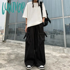 Lunivop Women’s Elastic Waist Loose Casual Thin Cargo Pants Hip Hop Street Unisex Style Female