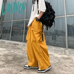 Lunivop Women’s Elastic Waist Loose Casual Thin Cargo Pants Hip Hop Street Unisex Style Female