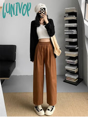 Lunivop Women’s Elastic Waist Solid Color Straight Ankle-Length Pants Spring Autumn New Chic