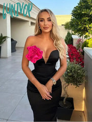 Lunivop Women’s Elegant High Quality Sexy V-Neck Strapless Backless 3D Flower Maxi Long Bandage