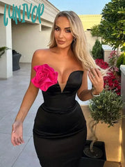 Lunivop Women’s Elegant High Quality Sexy V-Neck Strapless Backless 3D Flower Maxi Long Bandage