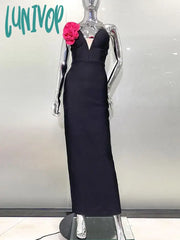 Lunivop Women’s Elegant High Quality Sexy V-Neck Strapless Backless 3D Flower Maxi Long Bandage