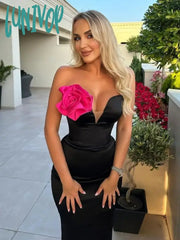 Lunivop Women’s Elegant High Quality Sexy V-Neck Strapless Backless 3D Flower Maxi Long Bandage