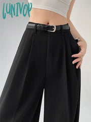 Lunivop Women’s Flipped Suit Wide Leg Black Pants Fashion Commuter Office Girl Temperament Female