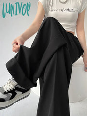 Lunivop Women’s Flipped Suit Wide Leg Black Pants Fashion Commuter Office Girl Temperament Female