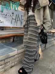 Lunivop Women’s Geometric Pattern Casual Pants Street Chic Retro Style Young Girl Wide-Leg