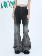 Lunivop Women’s Gradient Irregular Splicing Neutral Micro Flared Jeans Vintage Casual Denim