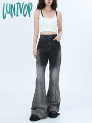 Lunivop Women’s Gradient Irregular Splicing Neutral Micro Flared Jeans Vintage Casual Denim